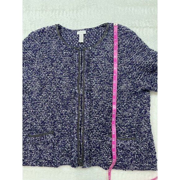 Chicos Cardigan Sweater Jacket 3 XL Long Sleeve Purple Tweed Hook and Eye Warm - Picture 6 of 8